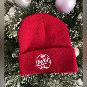 Wife.Mom.Boss beanie red wine mamma mother camping hat maroon mom